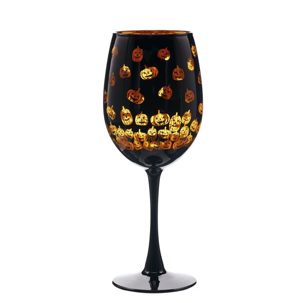 Halloween Pumpkin Stemless Wine Glass 15.5oz Black Orange Way To Celebrate